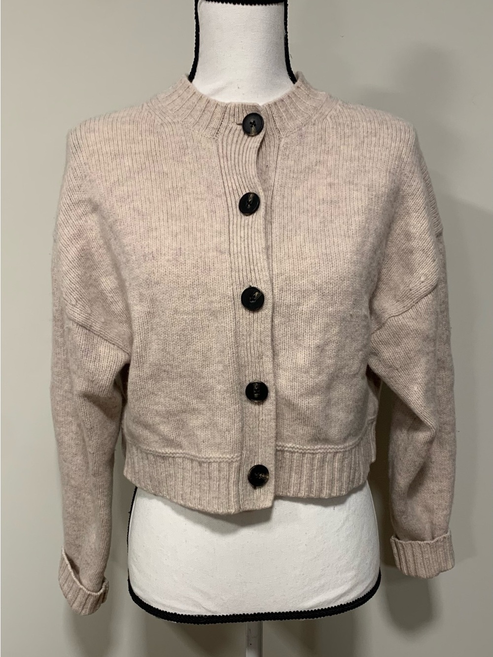 Boden Cropped Wool Cardigan Sweater Long Sleeve Womens S Button Close Cozy